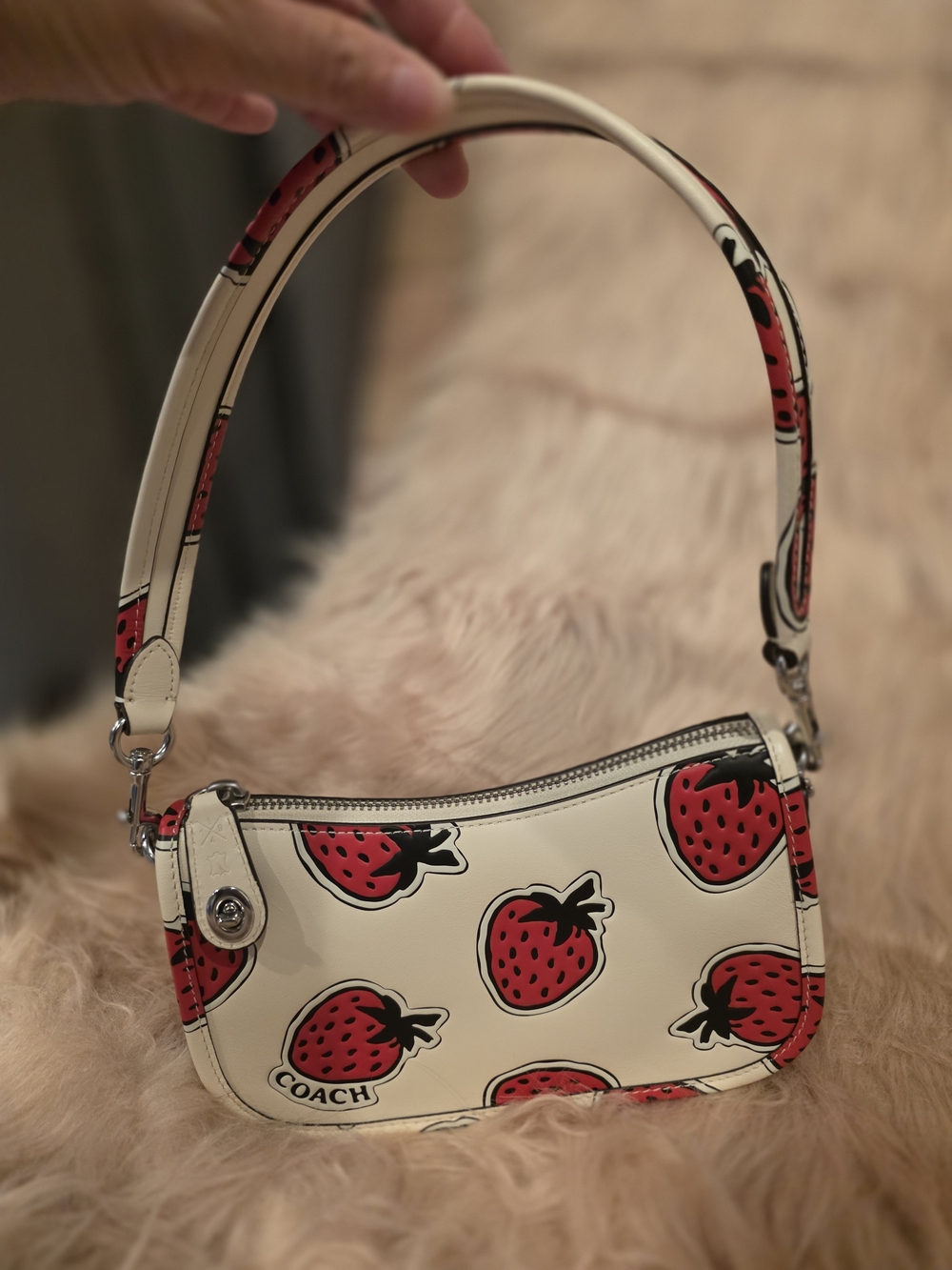 Coach Strawberry Print Cream Mini Shoulder Bag